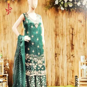 Bottle Green Pakistani Party Wear — Full Length Outfit