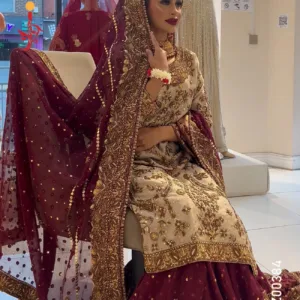 Deep Maroon Farshi Lehenga — Embroidery & Mirror Work Detail