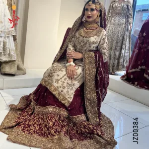 Deep Maroon Farshi Lehenga — Back View Heavy Zardozi