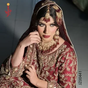 Deep Red Farshi Lehenga — Zardozi Embroidery Close-Up