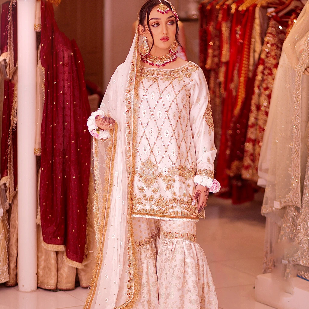 Embroidered white nikkah dress