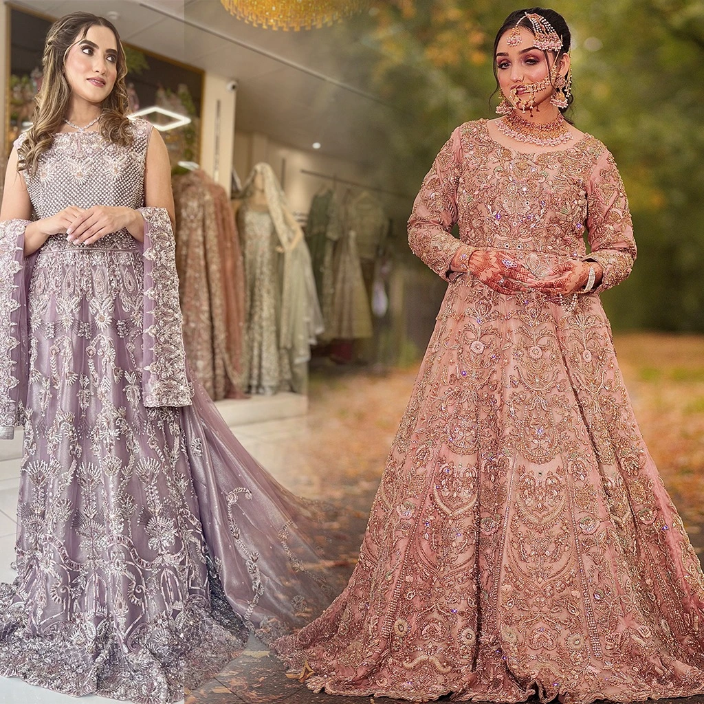 A bride in a pastel pink and lavender lehenga