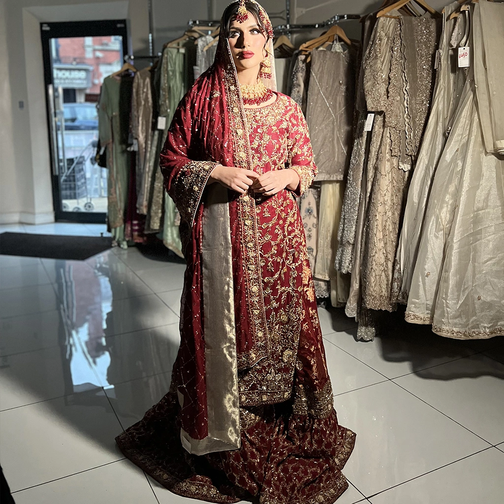 Red bridal lehenga in Machester, UK