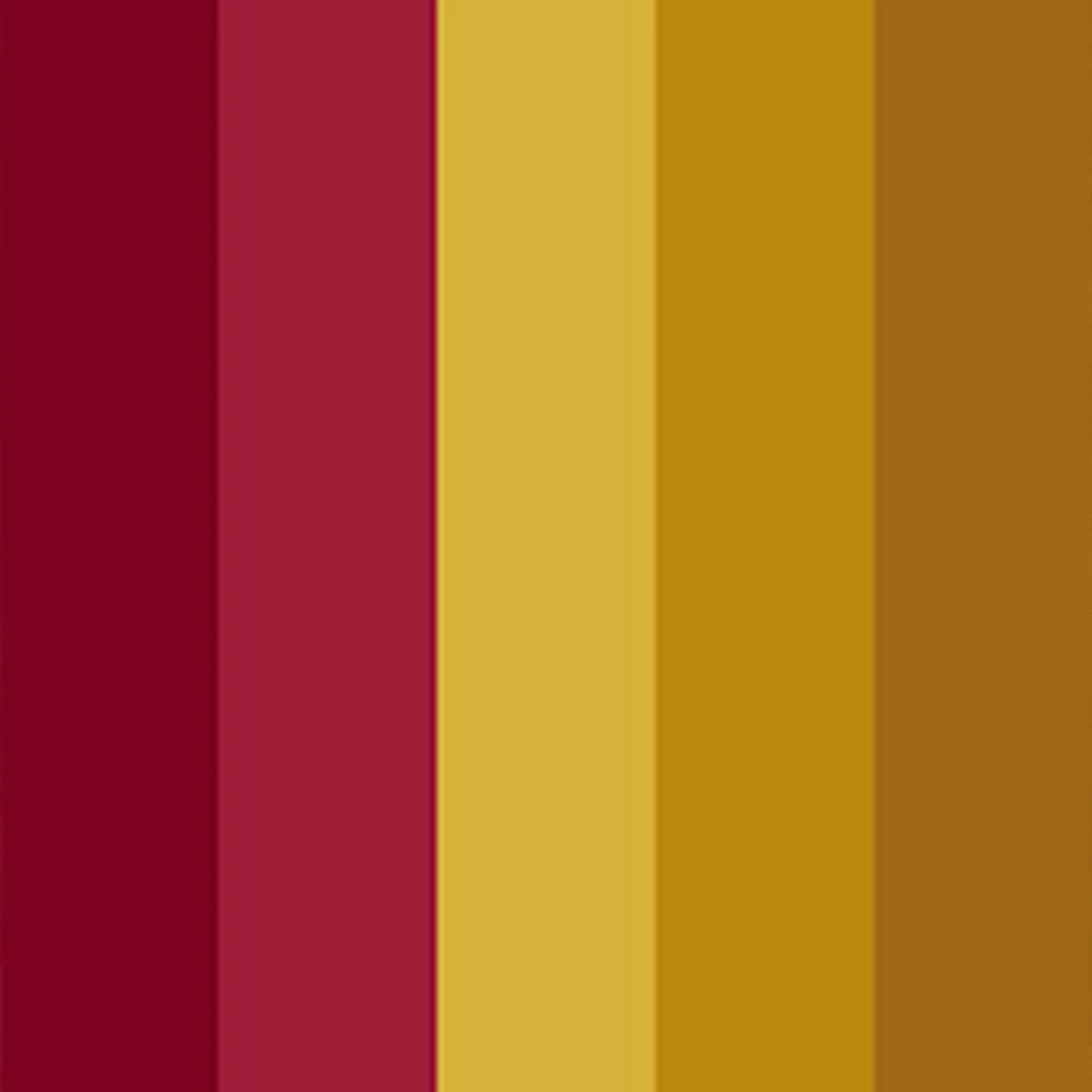 Colour palette of deep burgundy and royal gold and rust orange colours.