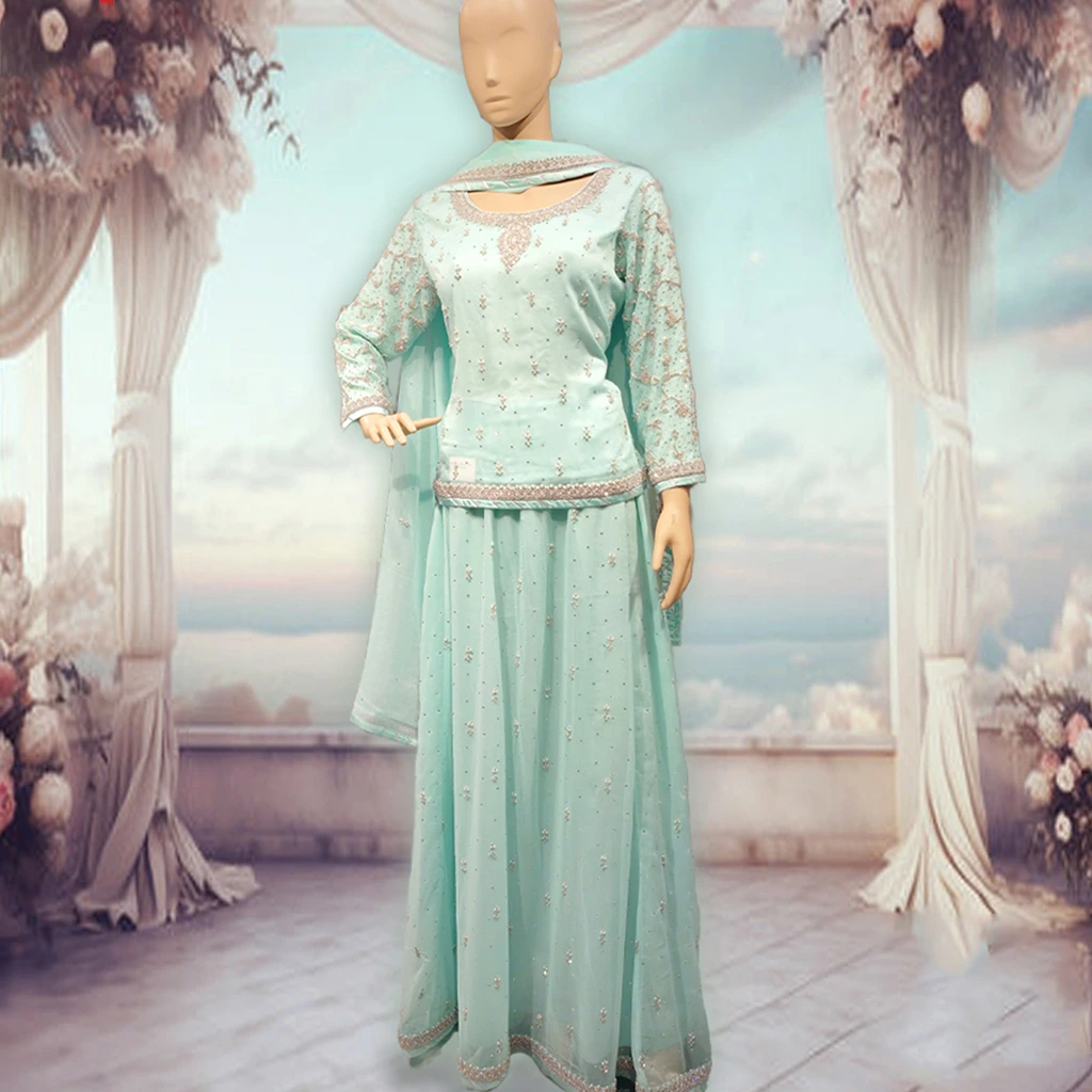Embroidered lehenga with simple dupatta