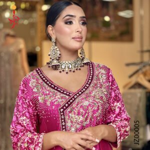 Hot Pink Tassel Silk Partywear Angarkha