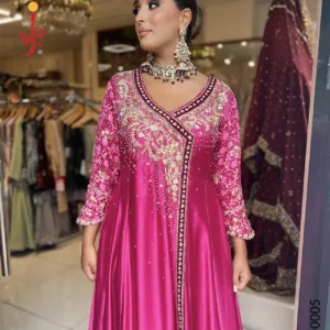 Hot Pink Silk Angarkha — Back View Tassel Detail