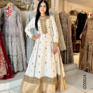 White Aline with Golden Lehenga