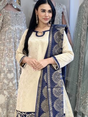 Golden and Blue Sharara Dress - Bridesmaid Dresses, Formal Wear, Party Wear, Sharara, Wedding Guest Dresses - Walima | Jabeenz UK