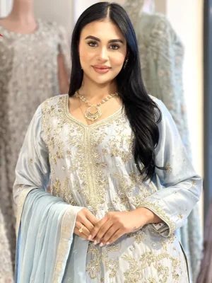 Ice Blue Shirt with Palazzo - Bridesmaid Dresses, Formal Wear, Party Wear, Wedding Guest Dresses - Walima | Jabeenz UK