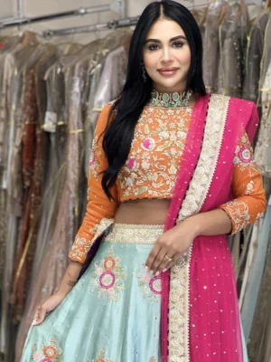 Bridal Mehndi Multi Color Lehenga - Bridal Dresses, Bridal Lehenga, Mehndi Dresses, Wedding Dresses - Walima | Jabeenz UK
