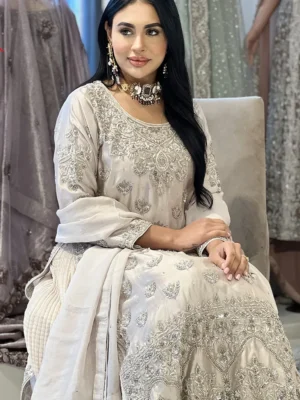 Ash Grey Formal Shirt with Crush Maxi - Bridesmaid Dresses, Formal Wear, Party Wear, Wedding Guest Dresses - Walima | Jabeenz UK
