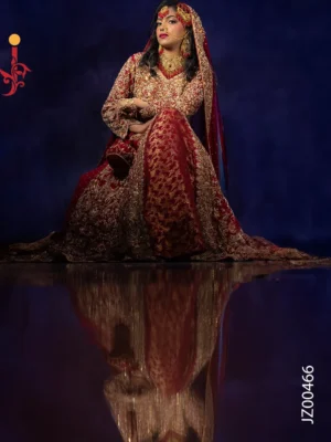 Heavily Embroidered Bridal Maxi with Banarsi Lehenga - Image 2