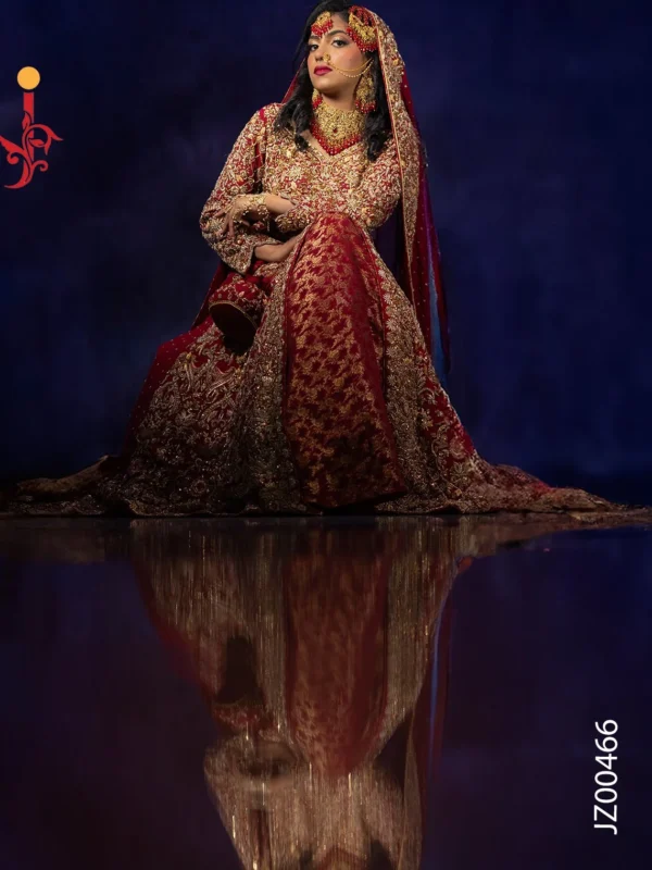Heavily Embroidered Bridal Maxi with Banarsi Lehenga - Image 2