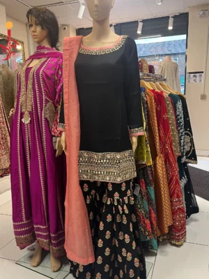 Black Gharara Party Wear - Bridesmaid Dresses, Formal Wear, Gharara, Party Wear, Wedding Guest Dresses - Walima | Jabeenz UK