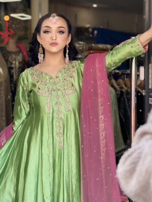 Parrot Green Silk Dress - Bridesmaid Dresses, Formal Wear, Party Wear, Wedding Guest Dresses - Walima | Jabeenz UK