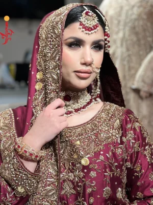 Maroon Farshi Lehenga with Tail - Baraat Dresses, Bridal Dresses, Bridal Lehenga, Formal Wear, Wedding Dresses | Jabeenz UK