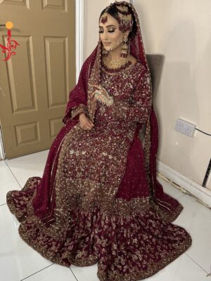 Merjanda Khadi Net Farshi Sharara  - Baraat Dresses, Bridal Dresses, Sharara, Wedding Dresses | Jabeenz UK