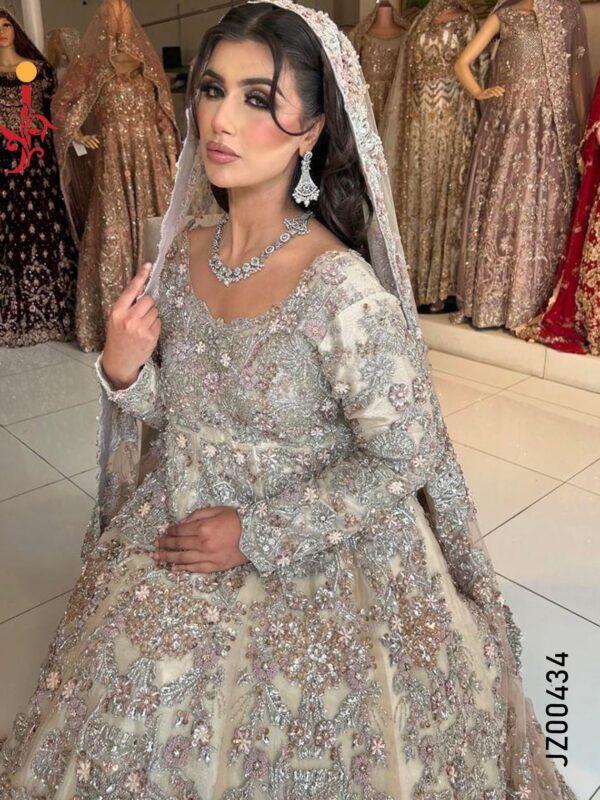 Fawn Embellished Bridal Maxi with Organza Dupatta - Image 2