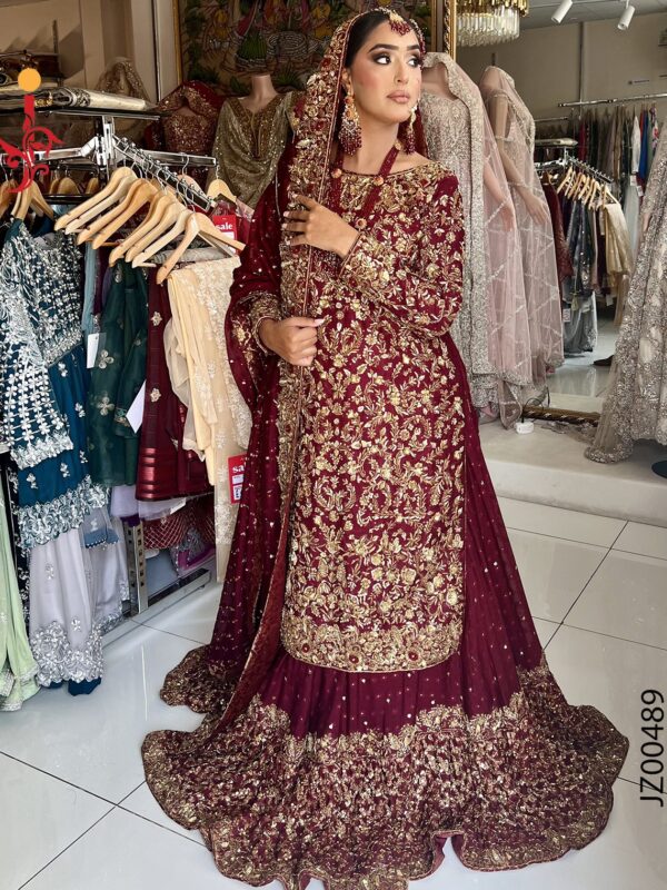 Hyderabadi-Inspired Maroon Bridal Ensemble - alternate view