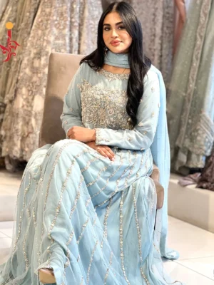 Ice Blue Party Wear Maxi - Bridesmaid Dresses, Formal Wear, Party Wear, Wedding Guest Dresses - Walima | Jabeenz UK