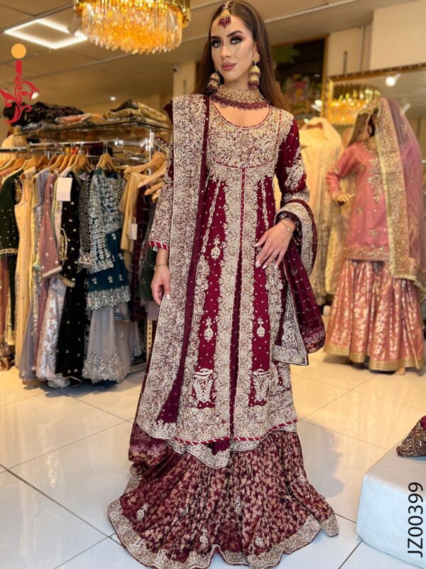 Maroon Peplum Style Bridal Farshi Lehenga - alternate view