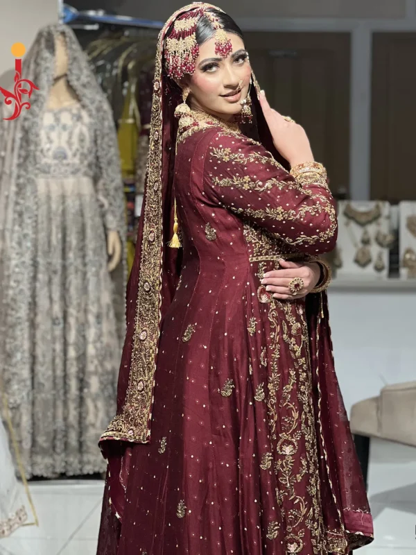 Maroon Front Open with Ivory Farshi - alternate view