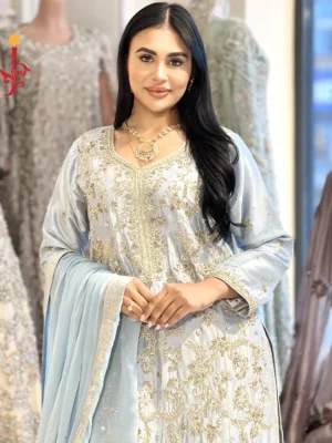 Ice Blue Shirt with Palazzo - Bridesmaid Dresses, Formal Wear, Party Wear, Wedding Guest Dresses - Walima | Jabeenz UK