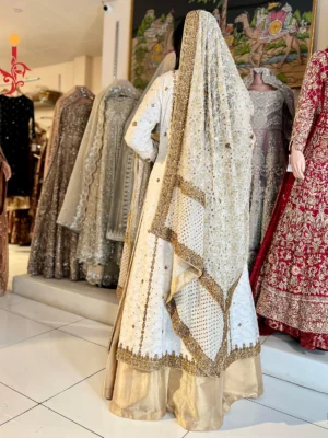 The White & Golden Khaddi Cotton Ensemble - Bridesmaid Dresses, Formal Wear, Nikkah Dresses, Wedding Guest Dresses - Walima | Jabeenz UK