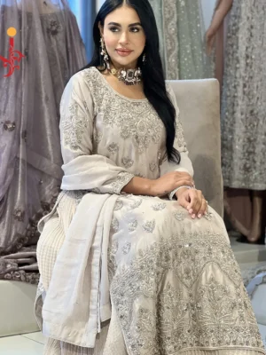 Ash Grey Formal Shirt with Crush Maxi - Bridesmaid Dresses, Formal Wear, Party Wear, Wedding Guest Dresses - Walima | Jabeenz UK