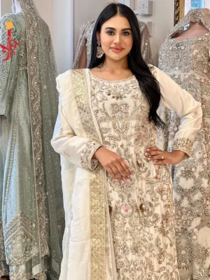 Ivory Formal Shirt with Farshi - Bridal Dresses, Formal Wear, Gharara, Walima Dresses, Wedding Dresses - Walima | Jabeenz UK