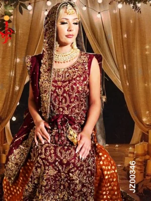 Red Bridal Embroidered Lehenga - Image 2