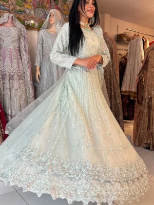 Sage Radiance Green Net Maxi - Bridal Dresses, Bridal Maxi, Formal Wear, Walima Dresses - Walima | Jabeenz UK