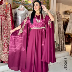 Maroon Georgette Silk Pocho-Style Kaftan Dress