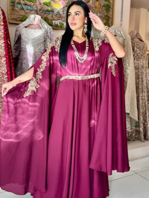 Maroon Georgette Silk Pocho-Style Kaftan Dress - Bridesmaid Dresses, Formal Wear, Party Wear, Wedding Guest Dresses - Walima | Jabeenz UK
