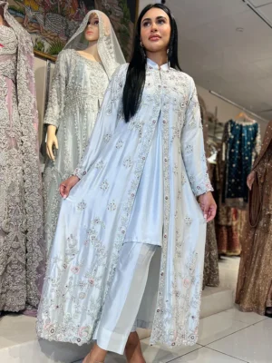 Steel Grey Symphony Jacket-Style Ensemble - Bridesmaid Dresses, Formal Wear, Party Wear, Wedding Guest Dresses - Walima | Jabeenz UK