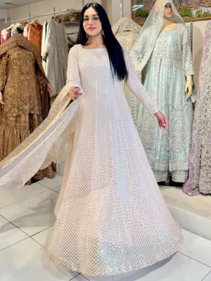 The Peach Chiffon Sequined Maxi - Bridesmaid Dresses, Formal Wear, Party Wear, Wedding Guest Dresses - Walima | Jabeenz UK