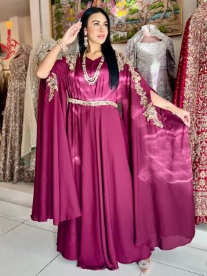 Maroon Georgette Silk Pocho-Style Kaftan Dress - Bridesmaid Dresses, Formal Wear, Party Wear, Wedding Guest Dresses - Walima | Jabeenz UK