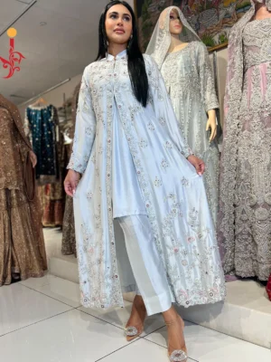 Steel Grey Symphony Jacket-Style Ensemble - Bridesmaid Dresses, Formal Wear, Party Wear, Wedding Guest Dresses - Walima | Jabeenz UK