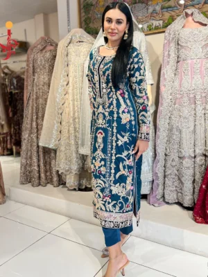Sea Blue Partywear Ensemble - Bridesmaid Dresses, Formal Wear, Party Wear, Wedding Guest Dresses - Walima | Jabeenz UK