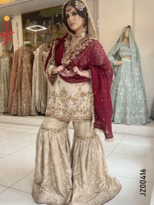 Golden Gharara with Maroon Dupatta - Image 4