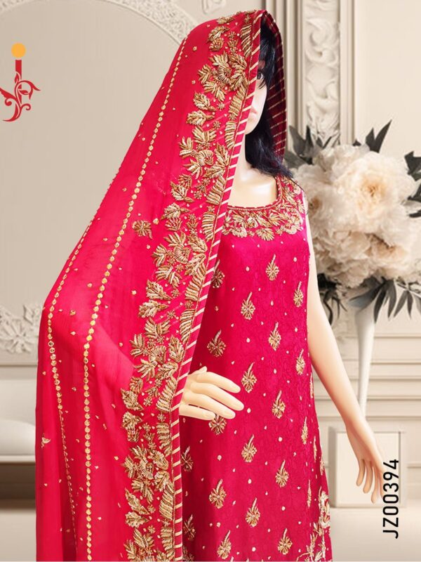 Red Bridal Lehenga with Sleeveless Shirt - Image 2