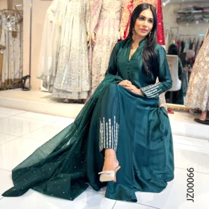 Bottle Green Aline with Trousers Wedding Guest Dresses by Jabeenz Manchester