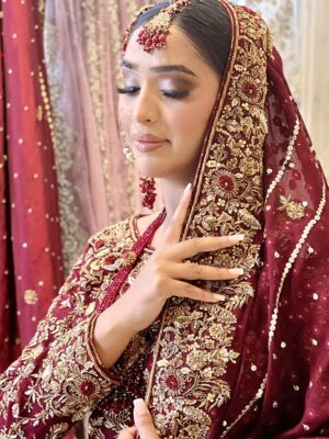 Hyderabadi-Inspired Maroon Bridal Ensemble - Baraat Dresses, Bridal Dresses, Formal Wear, Wedding Dresses | Jabeenz UK