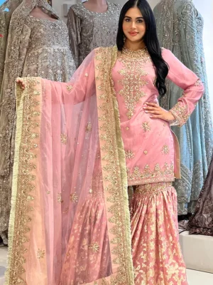 Pink Gharara - Bridesmaid Dresses, Formal Wear, Gharara, Party Wear, Wedding Guest Dresses - Walima | Jabeenz UK