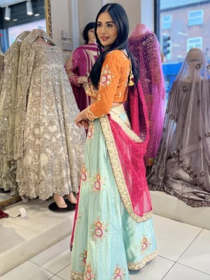 Bridal Mehndi Multi Color Lehenga - Bridal Dresses, Bridal Lehenga, Mehndi Dresses, Wedding Dresses - Walima | Jabeenz UK