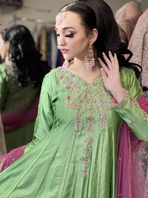 Parrot Green Silk Dress - Bridesmaid Dresses, Formal Wear, Party Wear, Wedding Guest Dresses - Walima | Jabeenz UK