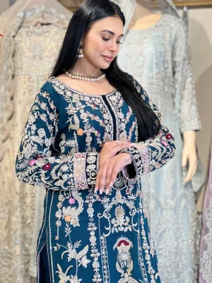 Sea Blue Partywear Ensemble - Bridesmaid Dresses, Formal Wear, Party Wear, Wedding Guest Dresses - Walima | Jabeenz UK