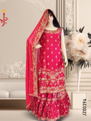 Red Bridal Lehenga with Sleeveless Shirt - Image 4