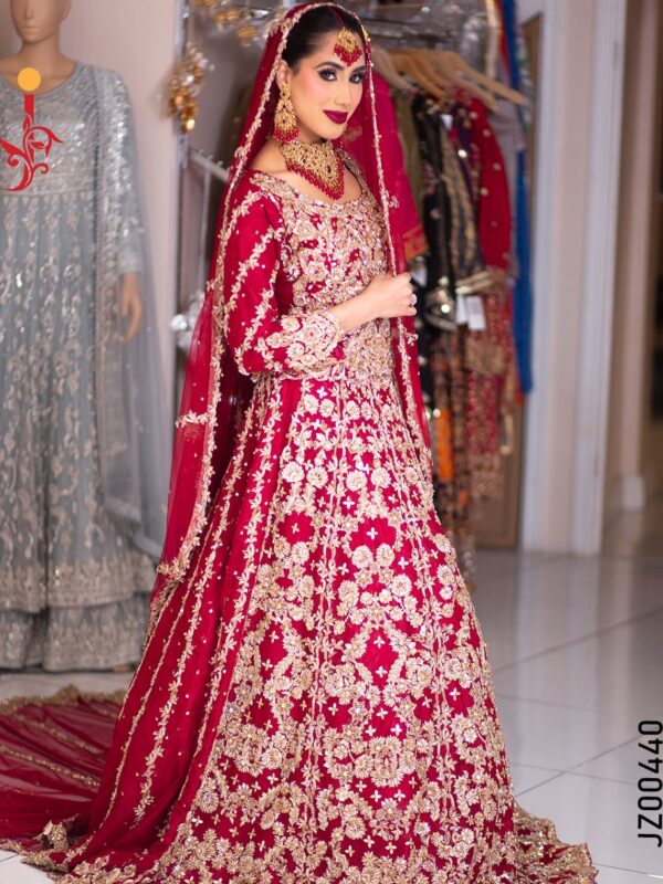 Red Net & Silk Lehenga - Image 2